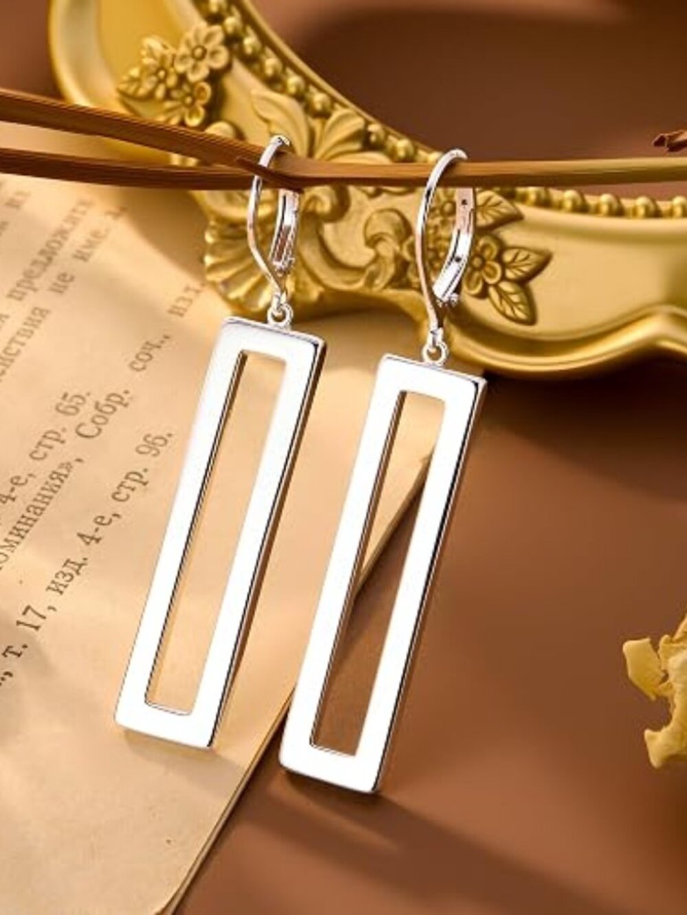 Silver Gold Geometric Dangle Earrings for Women Leverback Bar Drop Earring